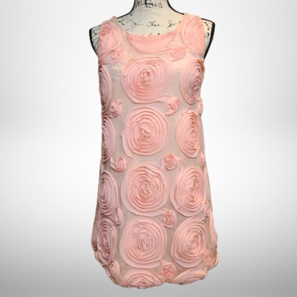 Sue Wong Beautiful Pink Rosette Roses Dress - Size 6
